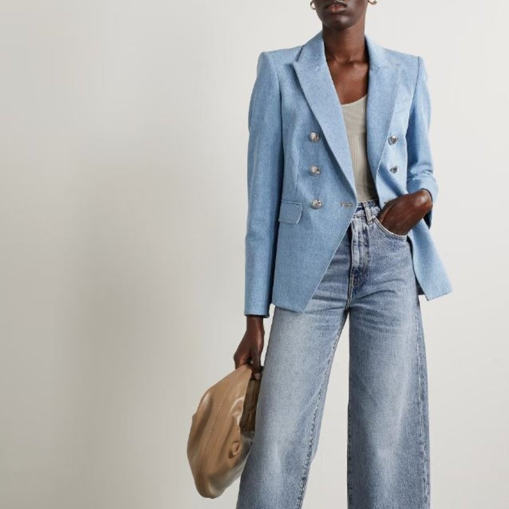 Veronica Beard Miller Dickey Double-breasted Denim Dickey Jacket, Hot!